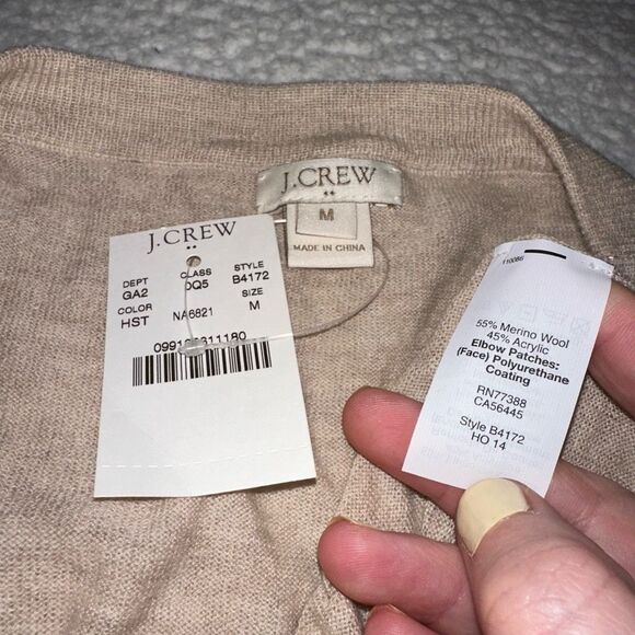 J. Crew Medium Merino Wool Blend Tan Womens Crew Womens Sweater Elbow Detail NWT - Picture 4 of 9